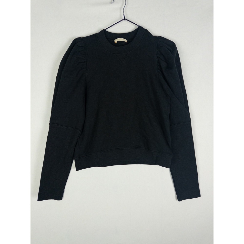 Ulla Johnson Puff Sleeve Crewneck Sweatshirt Womens S Black Cotton Boho Chic